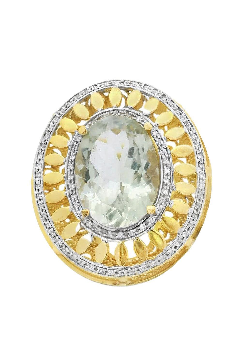 Green Quartz Diamond Halo Ring-YELLOW GOLD-6.5-JEWELRYFINE JEWELRING-LISA NIK