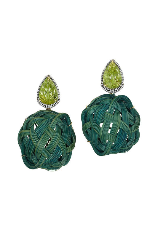 Peridot Tsavorite Green Bamboo Earrings-YELLOW GOLD-JEWELRYFINE JEWELEARRING-SILVIA FURMANOVICH