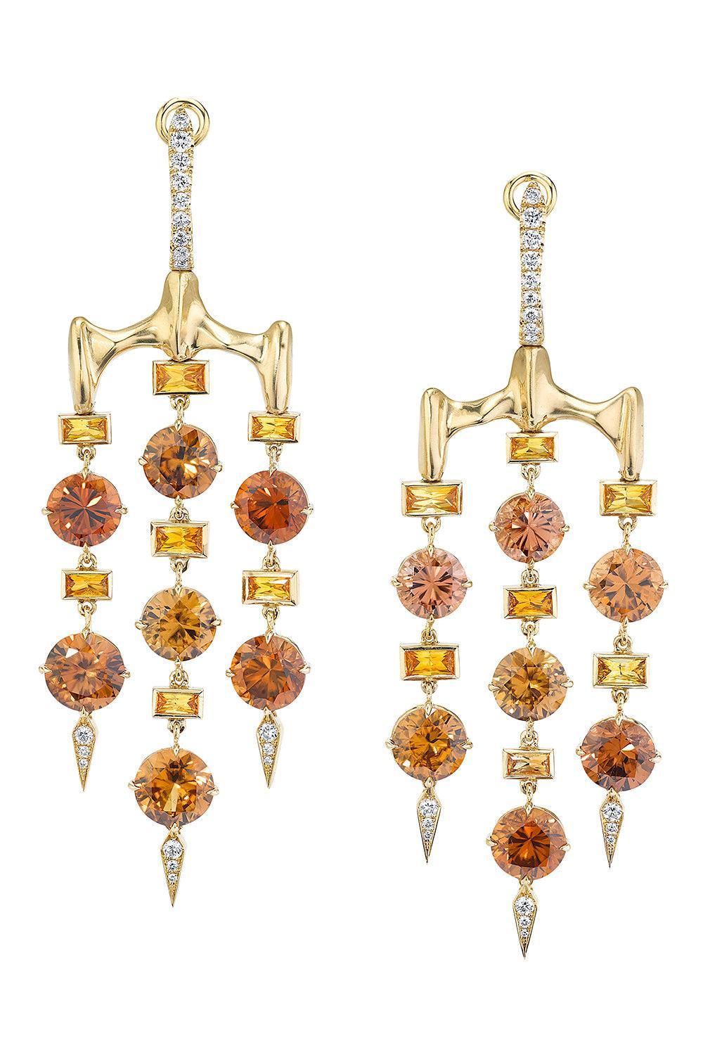 Orange Sapphire Chrona Chandelier Earrings-YELLOW GOLD-JEWELRYFINE JEWELEARRING-VRAM