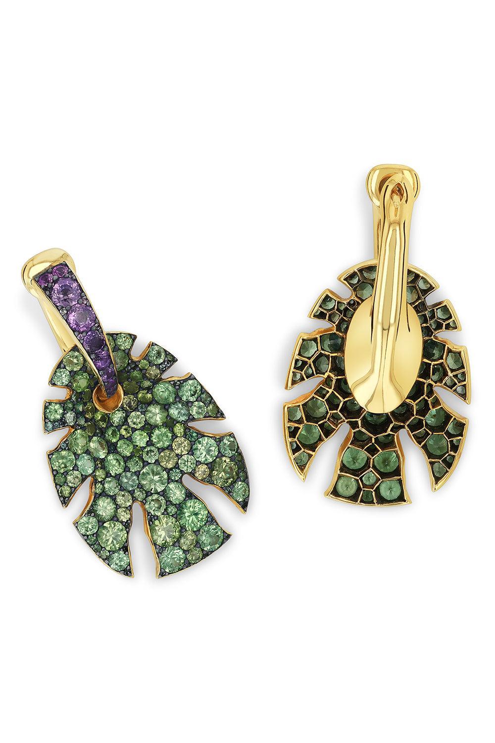 Green Purple Sapphire Split Super Sine Earrings-YELLOW GOLD-JEWELRYFINE JEWELEARRING-VRAM