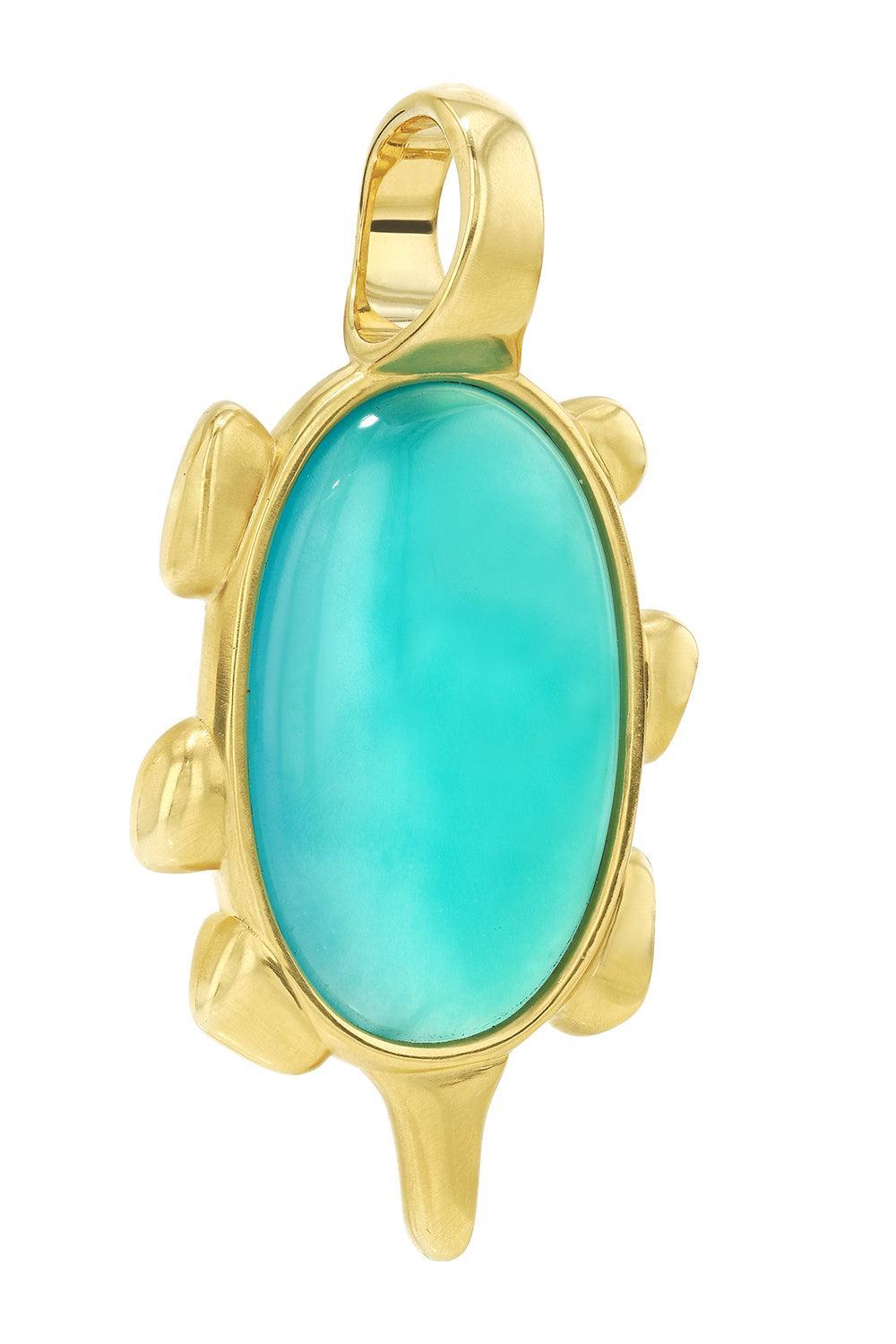 Chrysocolla Chrona Pendant-YELLOW GOLD-JEWELRYFINE JEWELPENDANT-VRAM