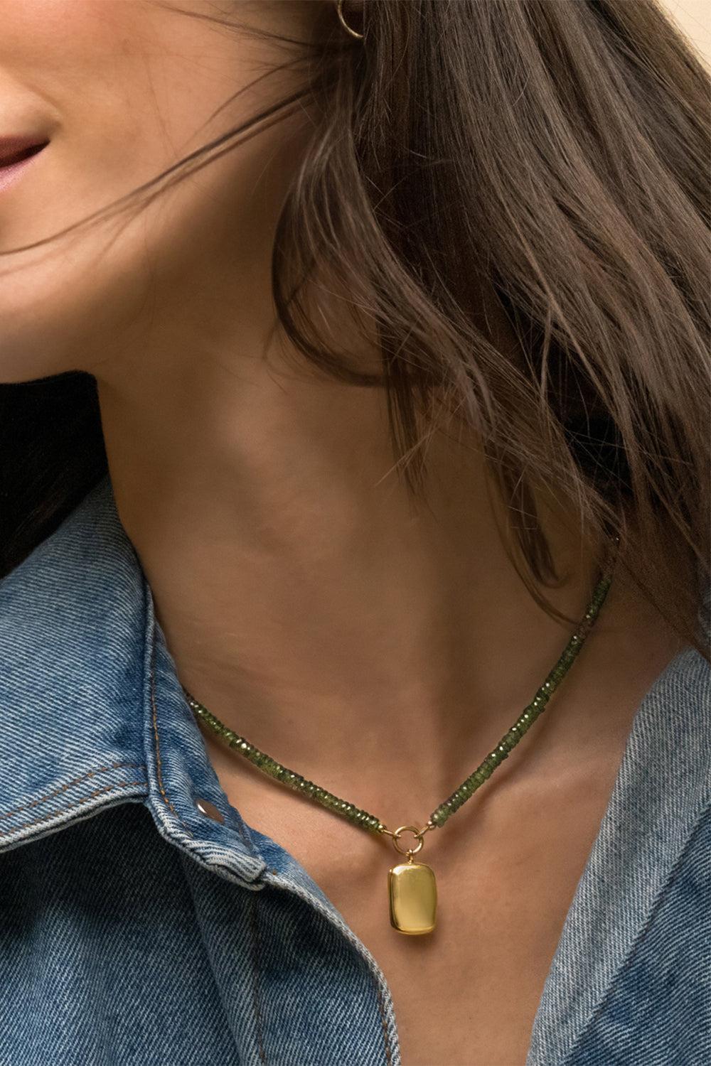 Green Sapphire Strand Slim Britt Locket Necklace-YELLOW GOLD-18-JEWELRYFINE JEWELNECKLACE O-MONICA RICH KOSANN