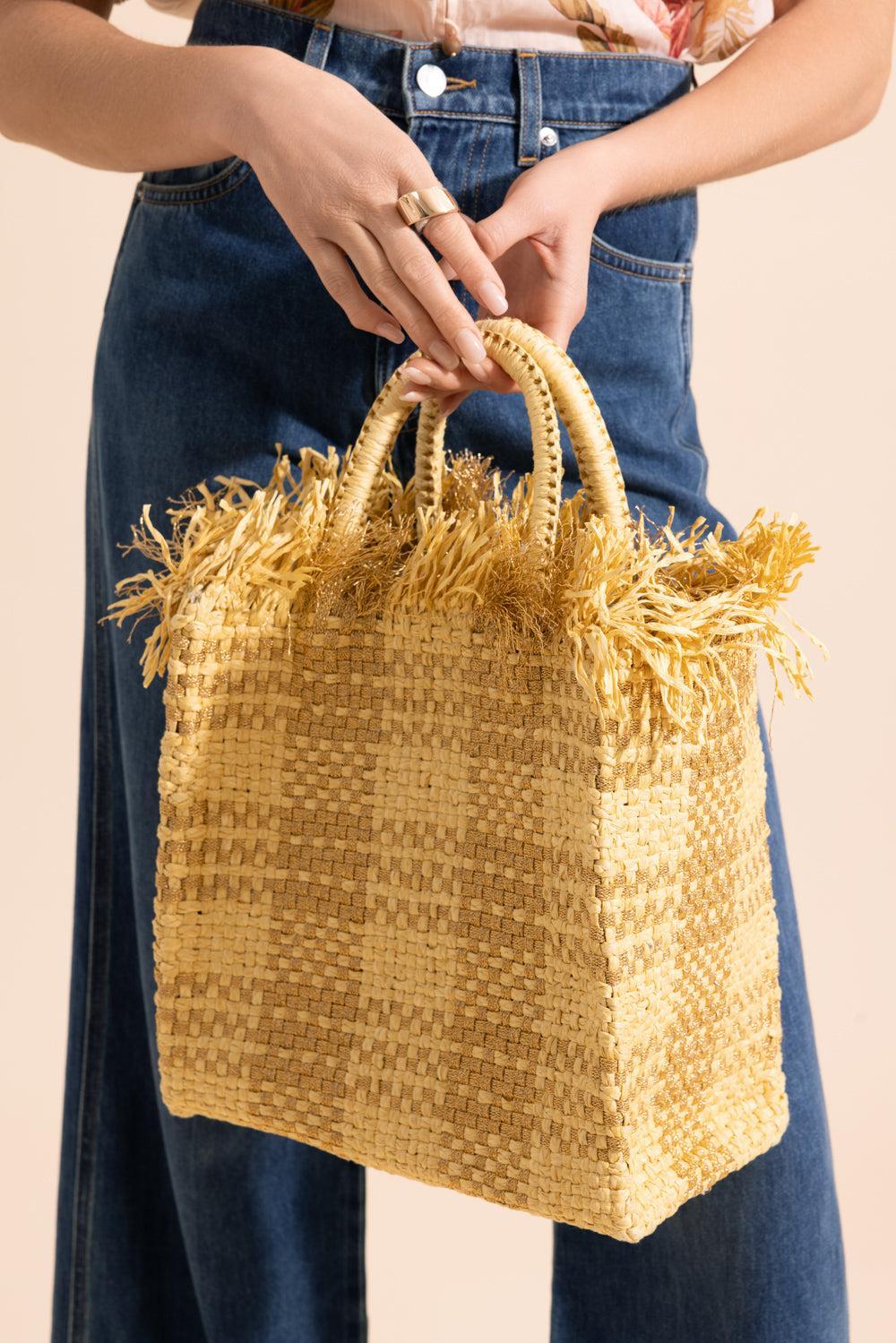 Check Mate Bag - Brushed Gold-BROWN-HANDBAGTOP HANDLE-PAMELA MUNSON