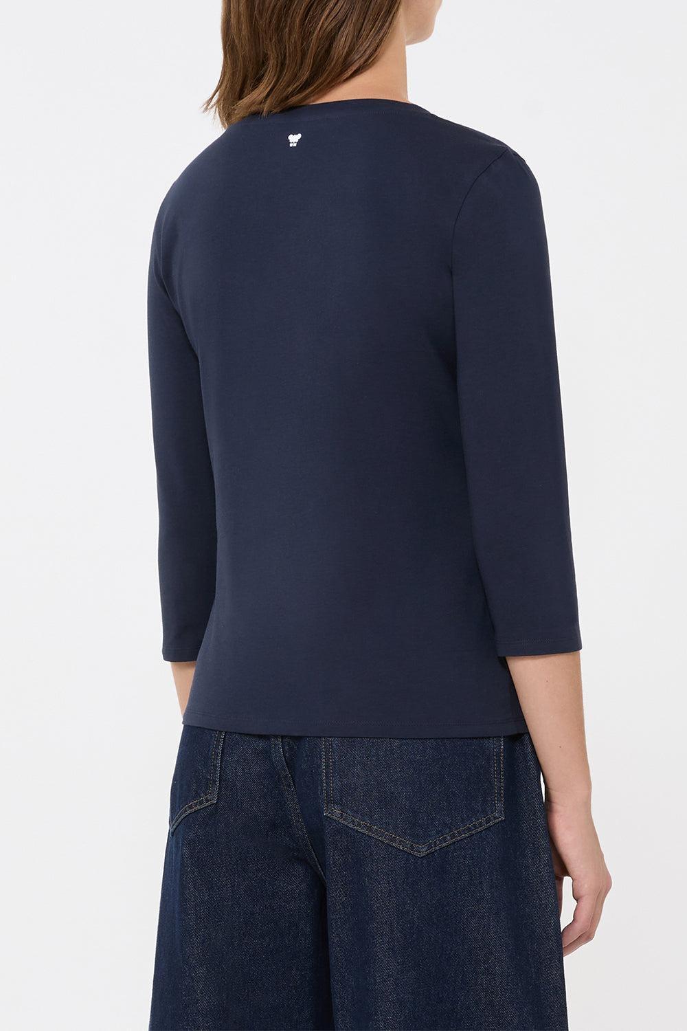 Three Quarter Sleeve Stretch Tee - Navy-NAVY-XS-CLOTHINGTOPT-SHIRT-MAX MARA