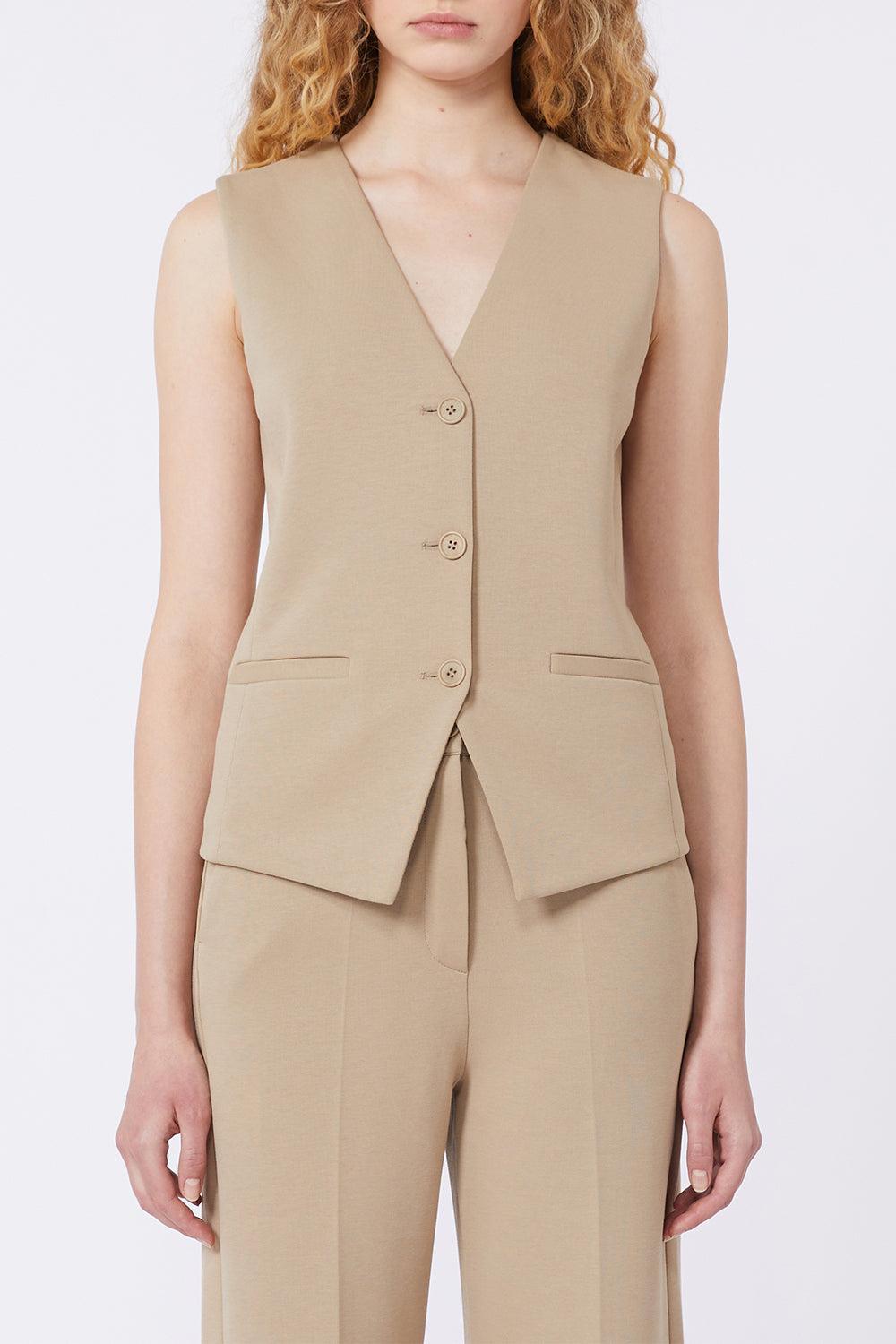 Button Front Vest-HAZELNUT-S-CLOTHINGJACKETVESTS-MAX MARA