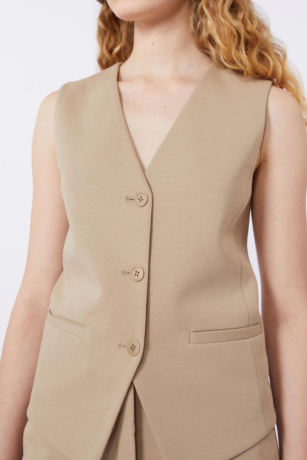 Button Front Vest-HAZELNUT-S-CLOTHINGJACKETVESTS-MAX MARA