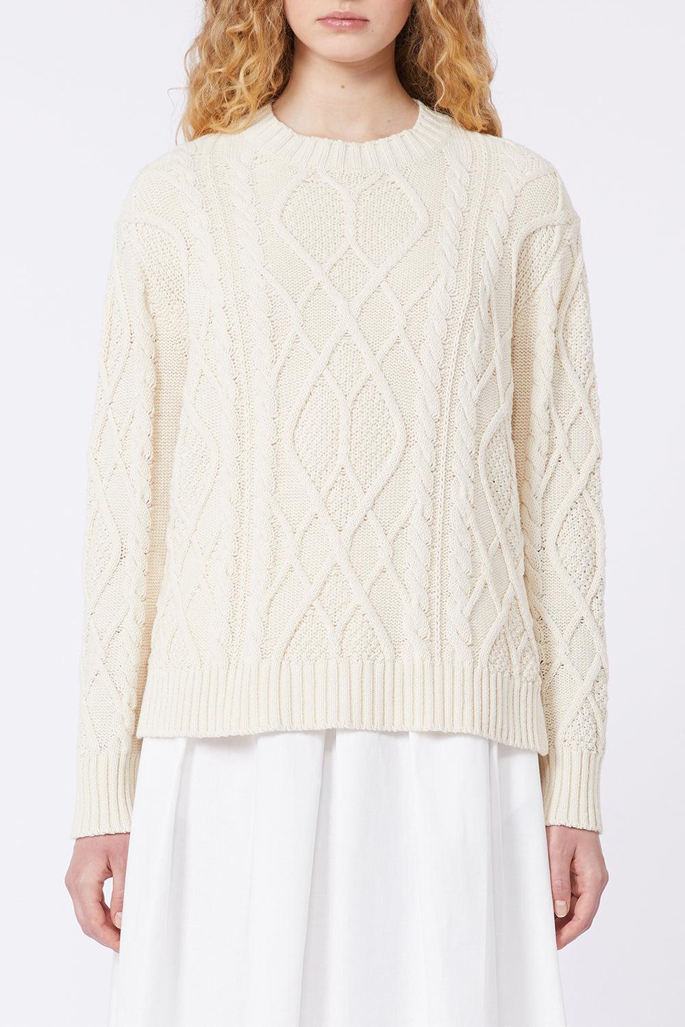 Cable Knit Sweater-ECRU-XS-CLOTHINGTOPSWEATER-MAX MARA