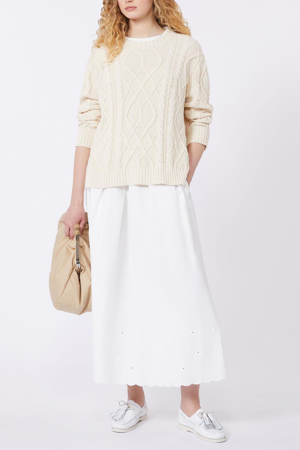 Cable Knit Sweater-ECRU-XS-CLOTHINGTOPSWEATER-MAX MARA