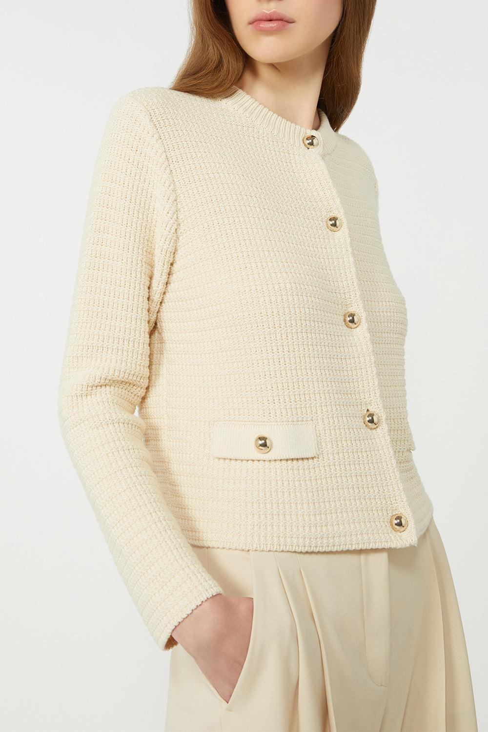 Button Front Pocket Cardigan-ECRU-XS-CLOTHINGTOPCARDIGAN-MAX MARA