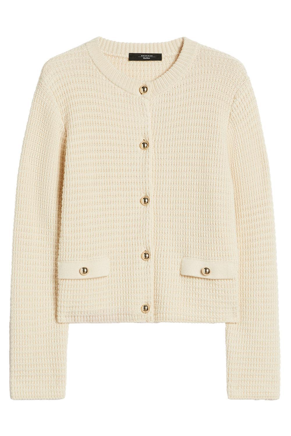 Button Front Pocket Cardigan-ECRU-XS-CLOTHINGTOPCARDIGAN-MAX MARA