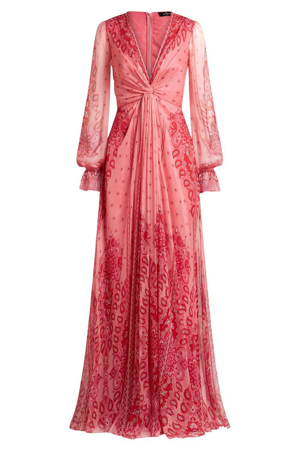 Long Sleeve VNeck Gown-PINK-40-CLOTHINGDRESSGOWN-ETRO