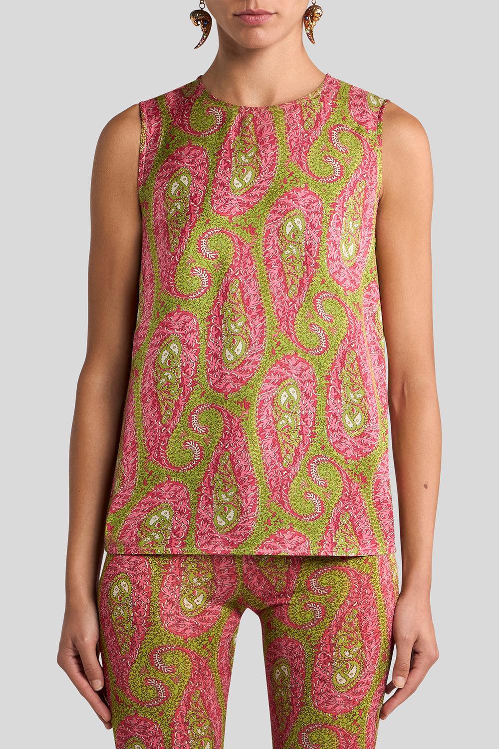Side Slits Tank Top-PNK/GRN-38-CLOTHINGTOPTANK-ETRO