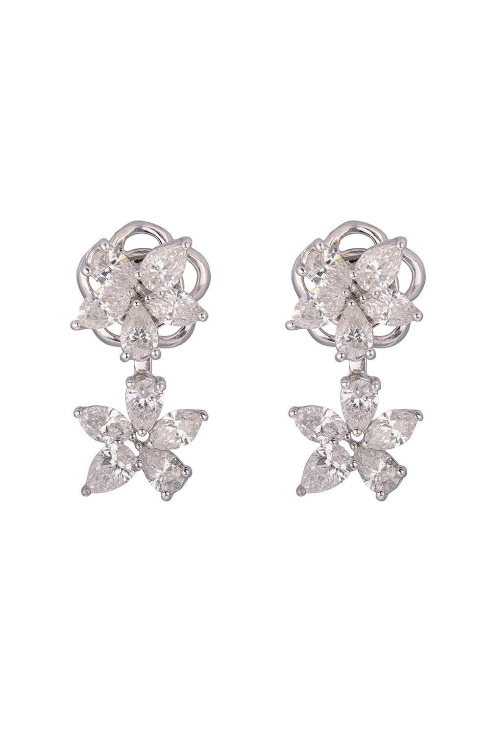 Diamond Double Flower Earrings-WHITE GOLD-JEWELRYFINE JEWELEARRING-ZYDO