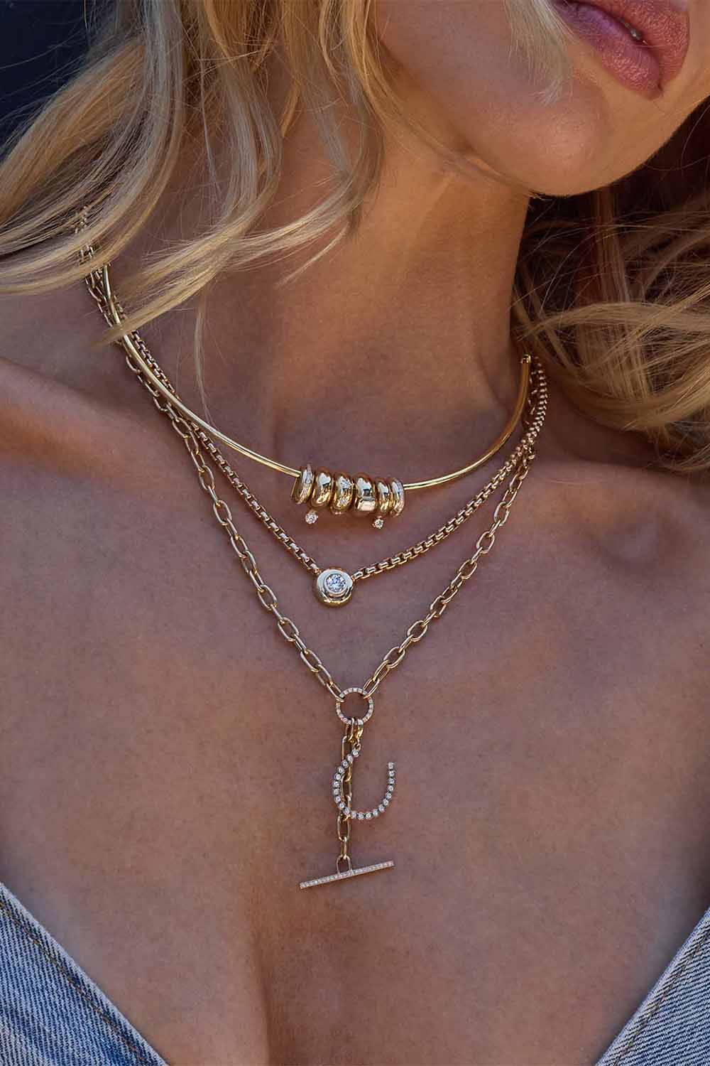 Diamond Slider Bead Choker Collar Necklace