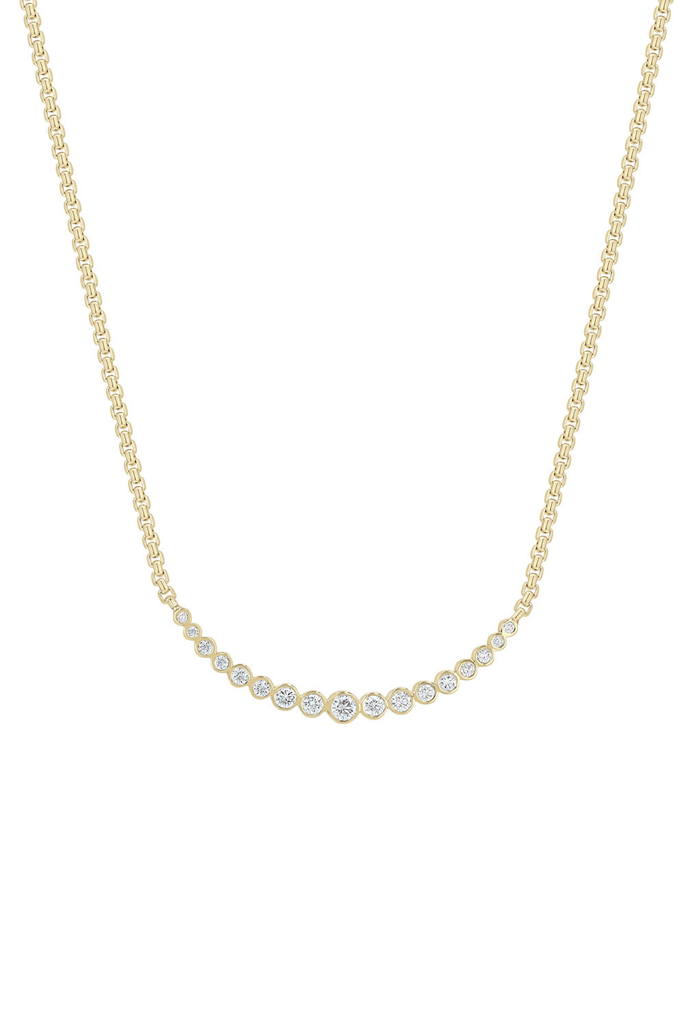 Diamond Graduating Bezel Box Chain Necklace