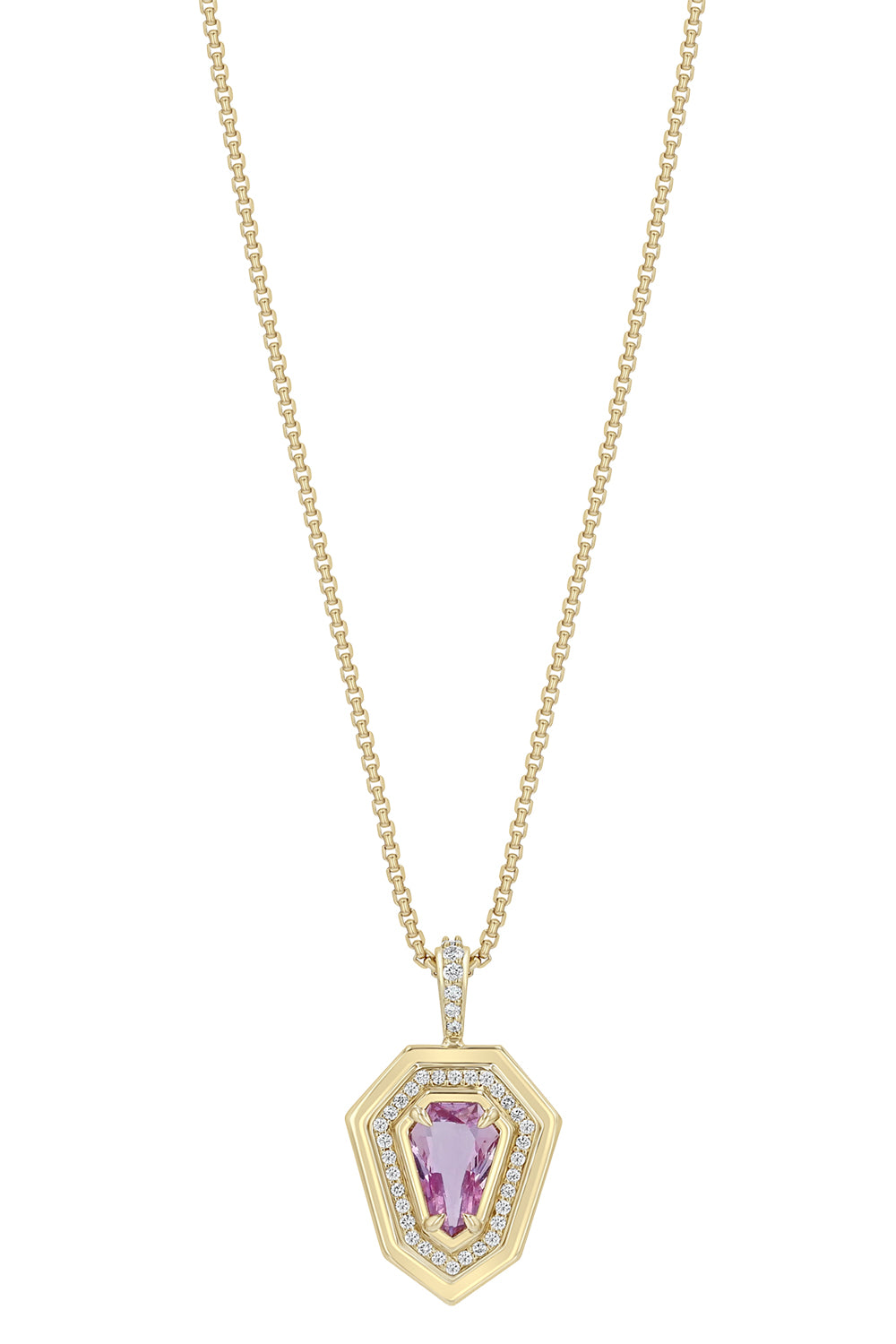 Pink Sapphire Diamond Shield Pendant Necklace
