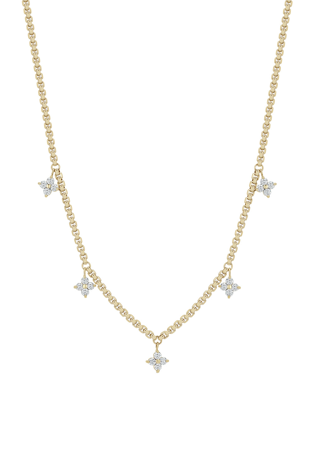Diamond Dangling Station Box Chain Necklace