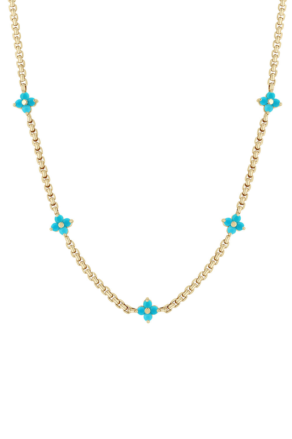 Turquoise Five Station Box Chain Necklace
