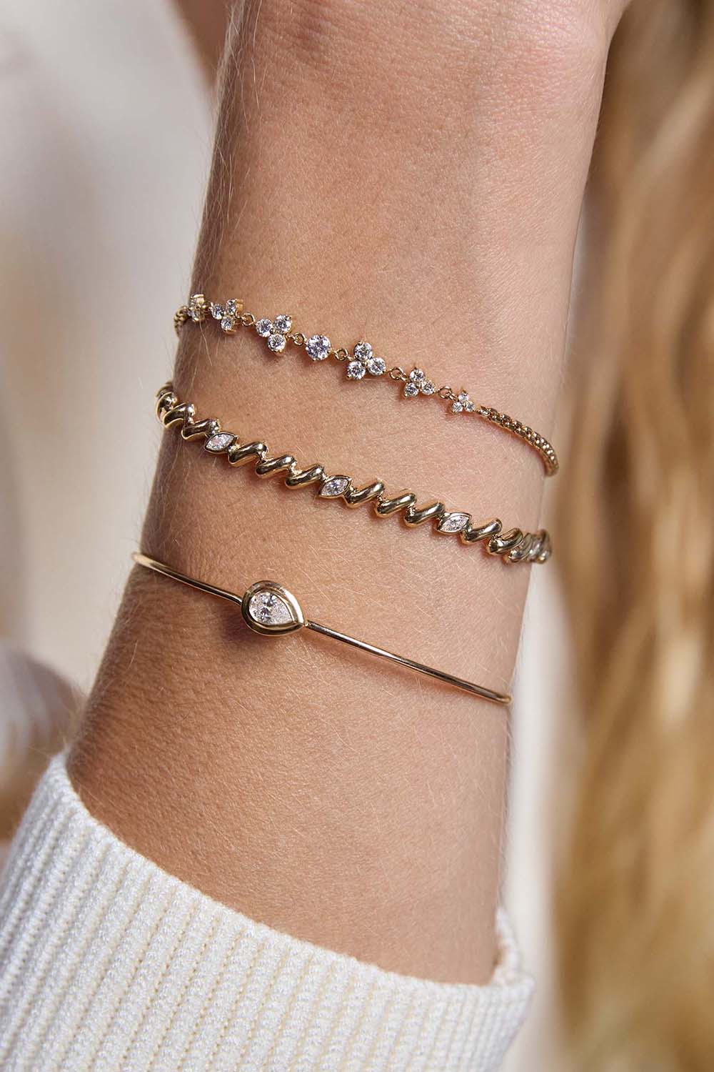 Diamond Graduated Box Chain Trios Bracelet