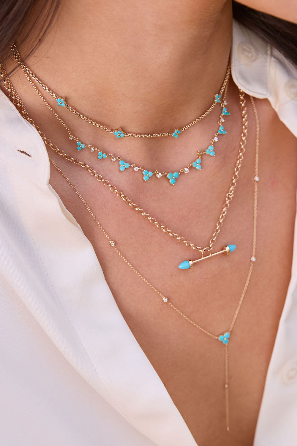 Turquoise Diamond Trios Necklace