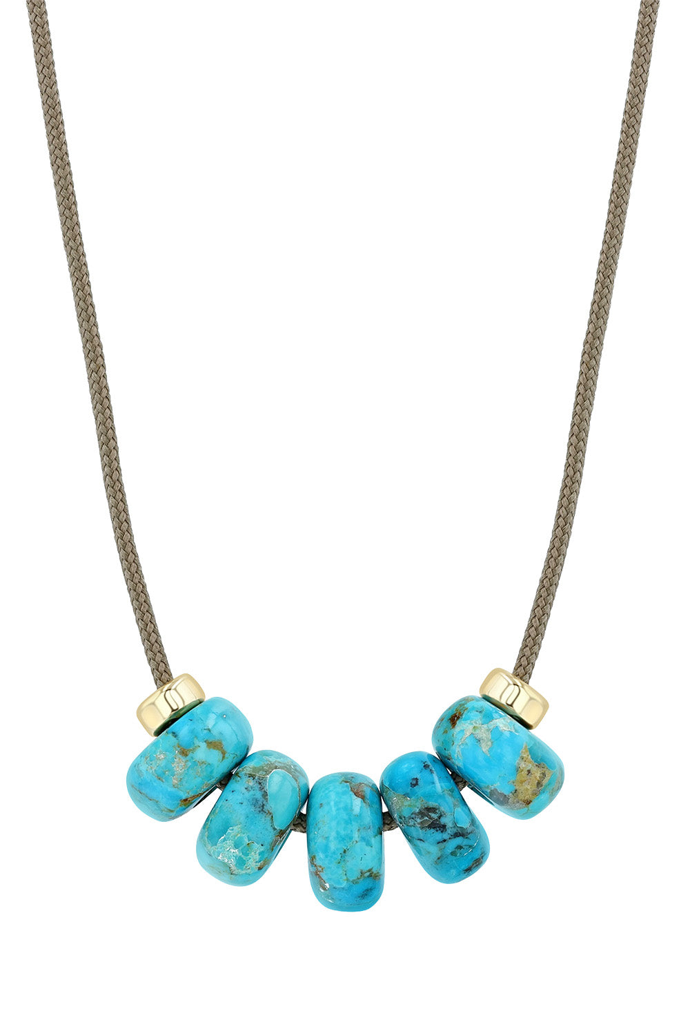 Turquoise Beaded Tan Cord Necklace
