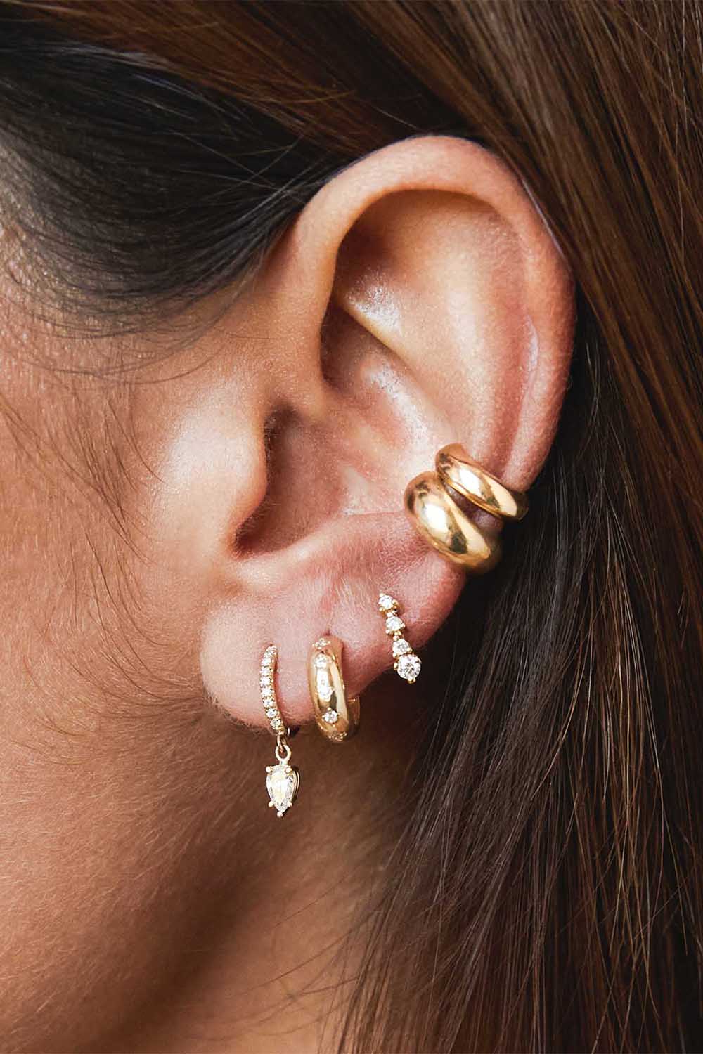 Diamond Dangling Huggie Hoop Earrings