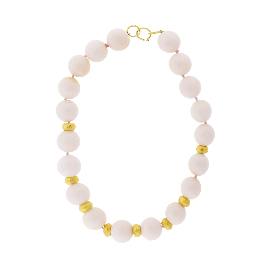 A2 BY ARUNASHI-Pink Opal And Gold Bead Necklace-YELLOW GOLD