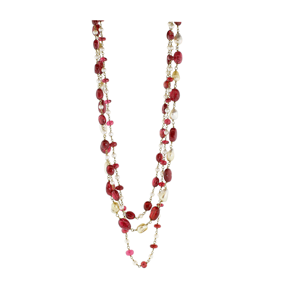 A2 BY ARUNASHI-Spinel And Pearl Mix Wire Wrap Necklace-YELLOW GOLD