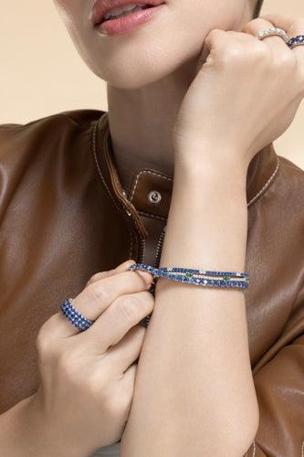 Blue Sapphire Oval Extensible Stretch Tennis Bracelet-WHITE GOLD-JEWELRYFINE JEWELBRACELET O-ROBERTO DEMEGLIO
