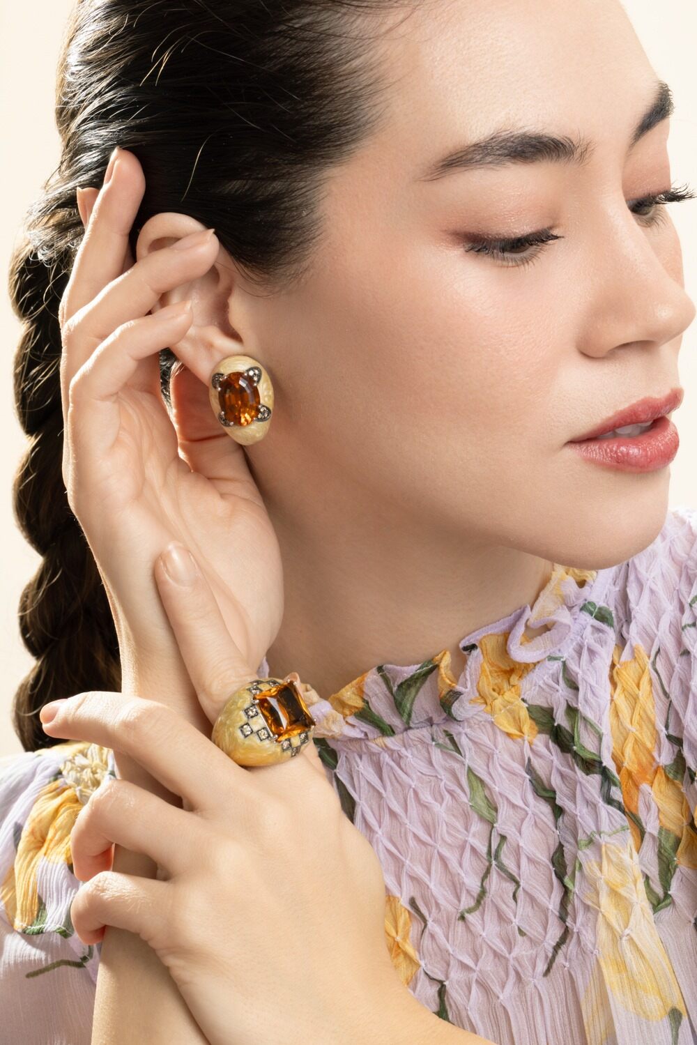 Diamond Citrine Oval Earrings-SILVER-JEWELRYFINE JEWELEARRING-ANDREOLI