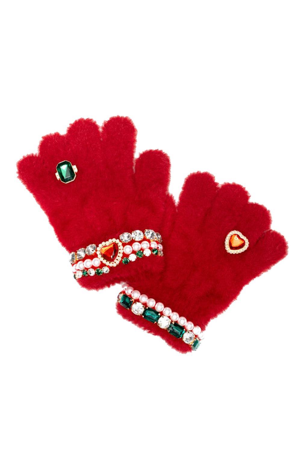 Jeweled Gloves - Ruby Red-RED-ACCESSORIEGLOVES-SUPER SMALLS