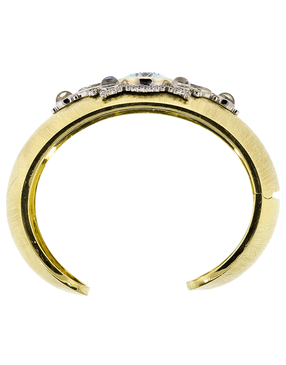 ADAM FOSTER-Oval Aquamarine Moonstone And Diamond Cuff-YELLOW GOLD