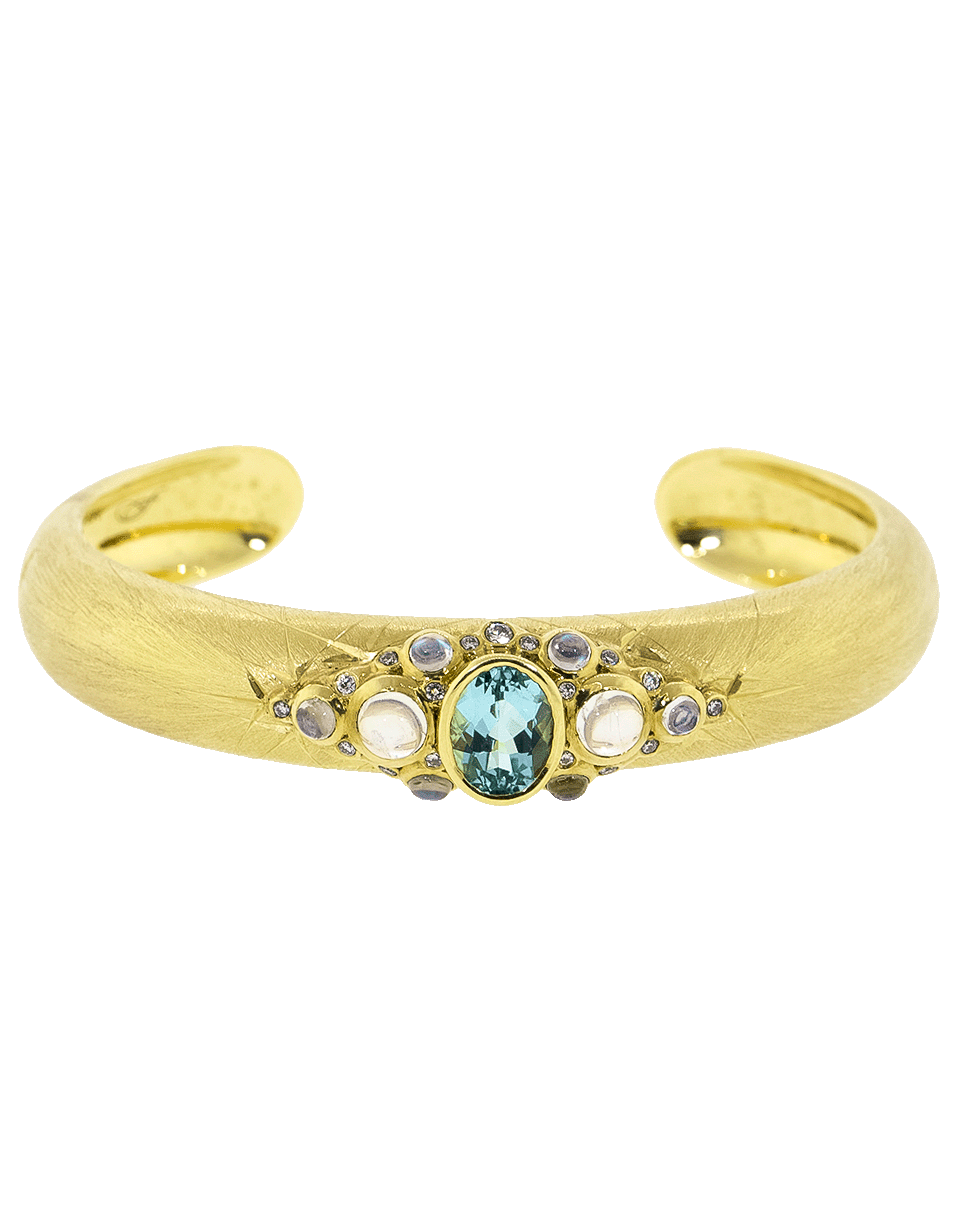 ADAM FOSTER-Paraiba Tourmaline Moonstone And Diamond Cuff-YELLOW GOLD