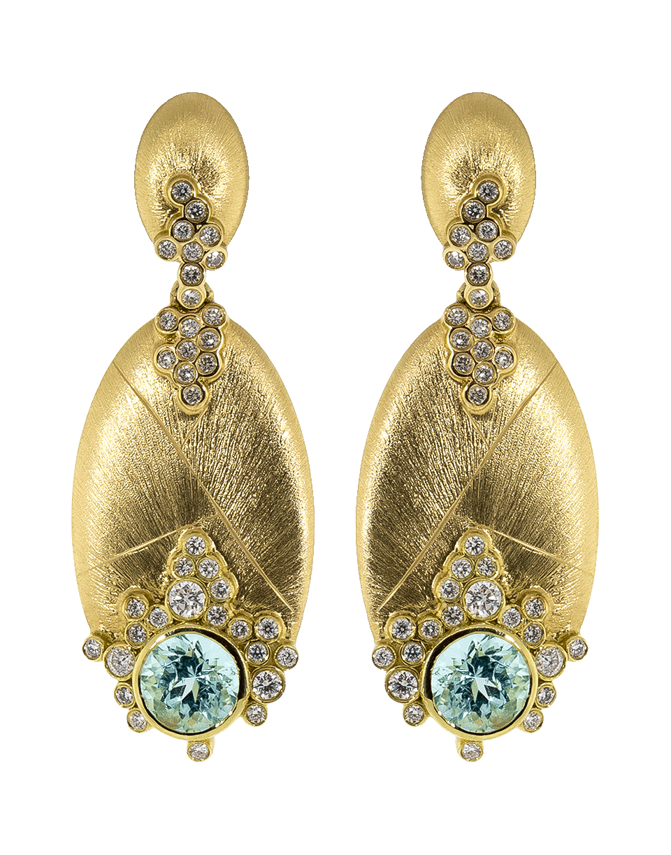 ADAM FOSTER-Paraiba Tourmaline And Diamond Drop Earrings-YELLOW GOLD