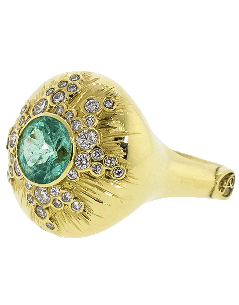 ADAM FOSTER-Paraiba Tourmaline And Diamond Dome Ring-YELLOW GOLD