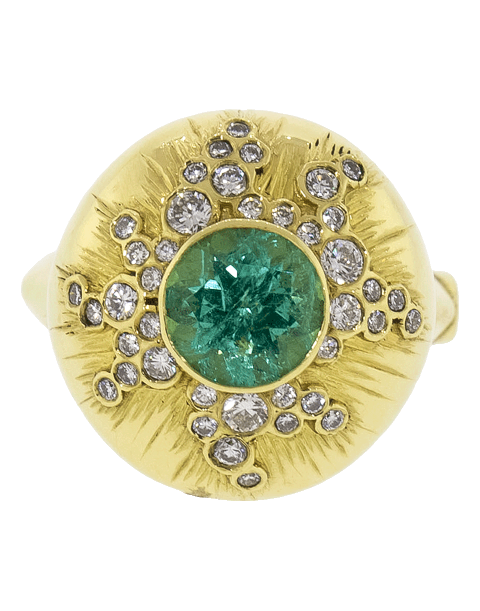 ADAM FOSTER-Paraiba Tourmaline And Diamond Dome Ring-YELLOW GOLD