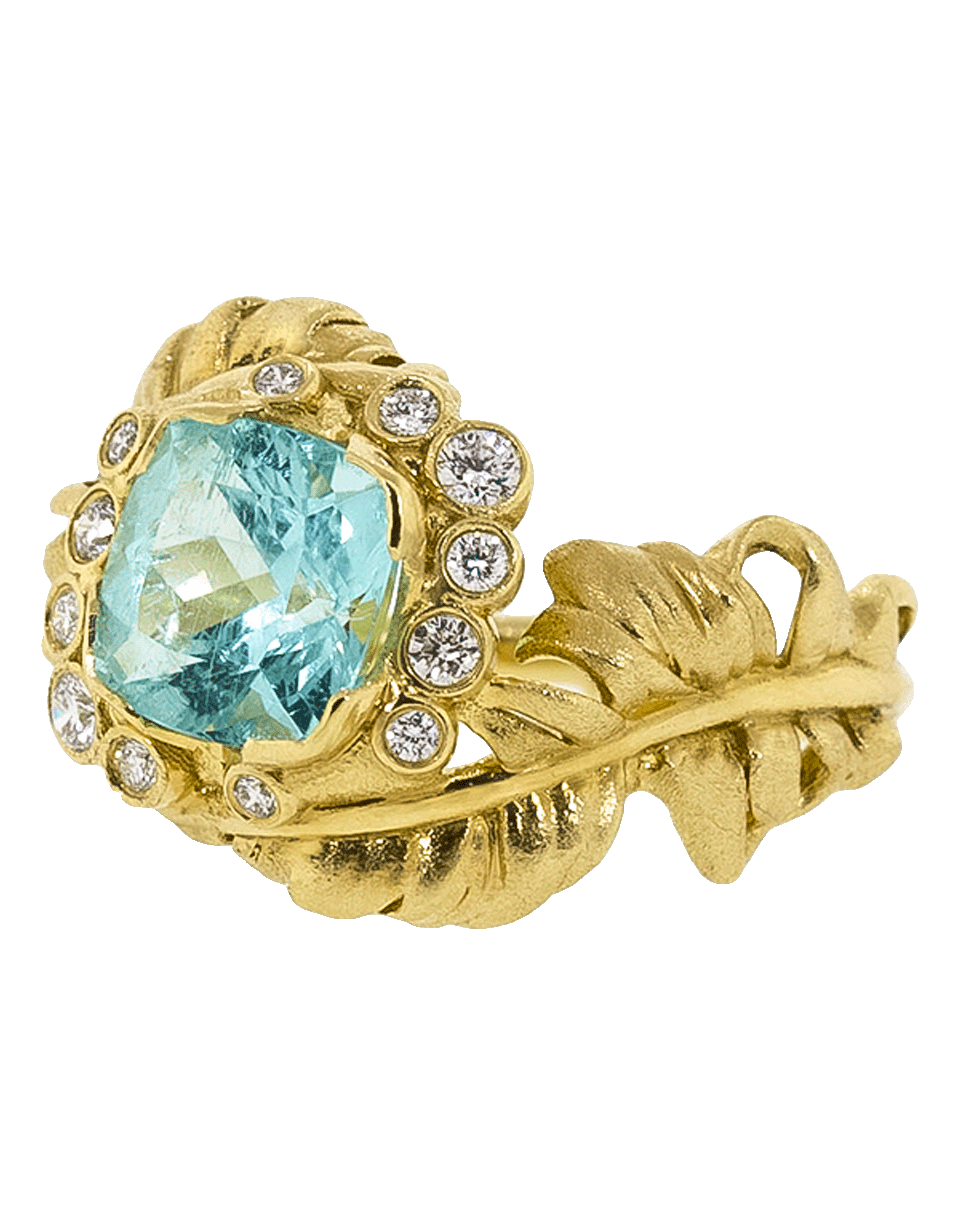 ADAM FOSTER-Plume Collection Paraiba Tourmaline And Diamond Leaf Ring-YELLOW GOLD