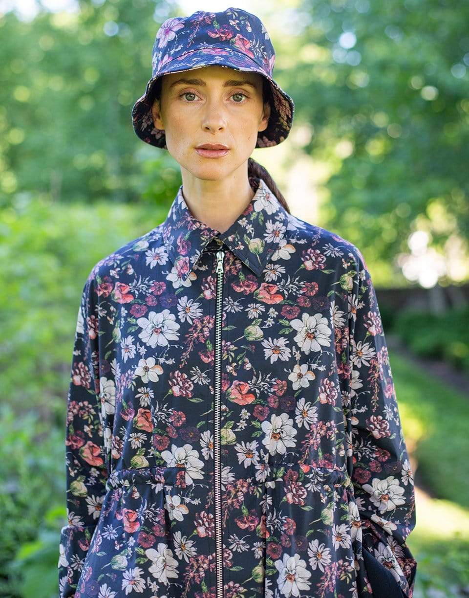 ADAM LIPPES-Black Floral Print Poplin Anorak-
