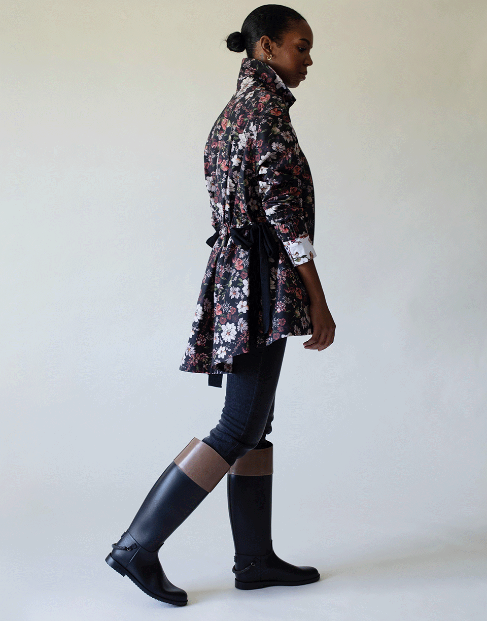 ADAM LIPPES-Black Floral Print Poplin Anorak-