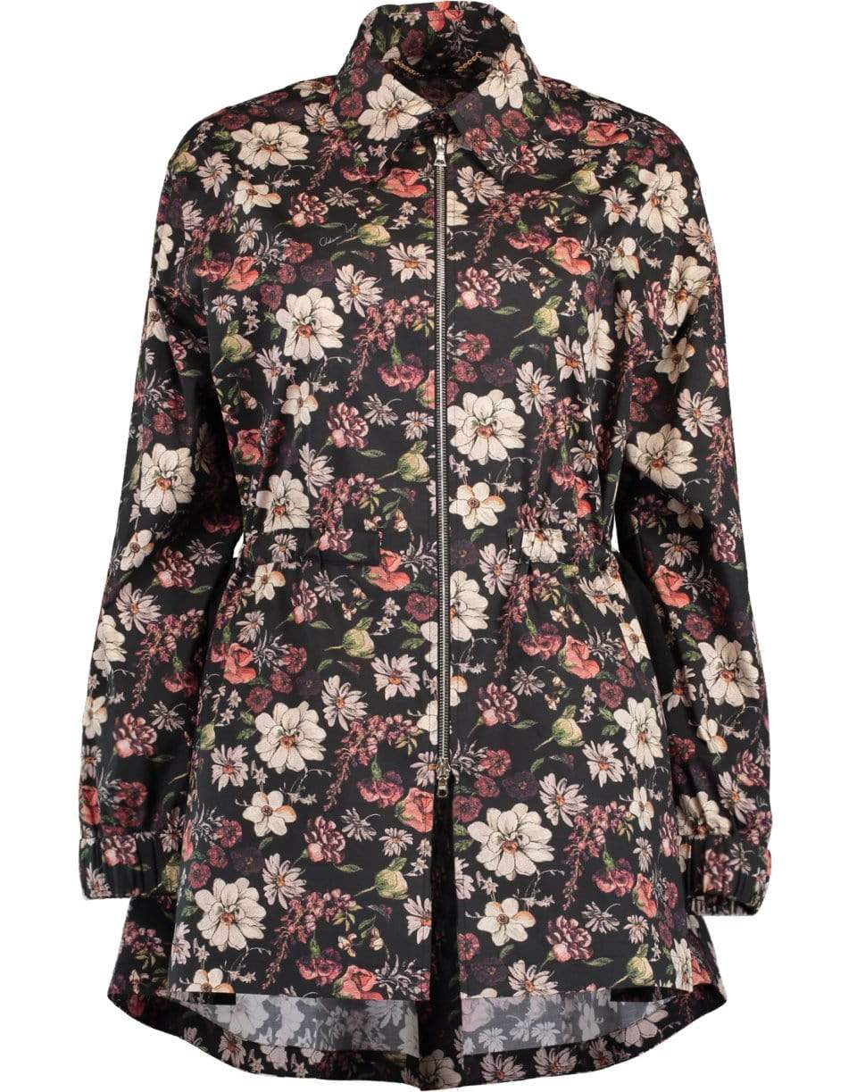 ADAM LIPPES-Black Floral Print Poplin Anorak-