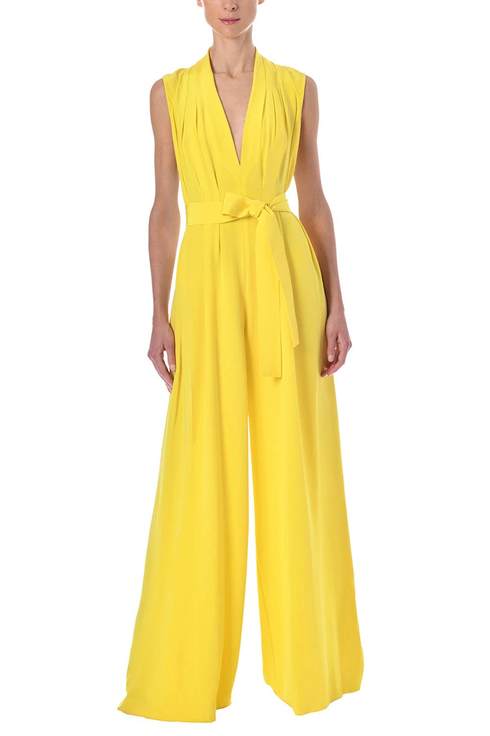 ADAM LIPPES-Sleeveless Belted Jumpsuit-