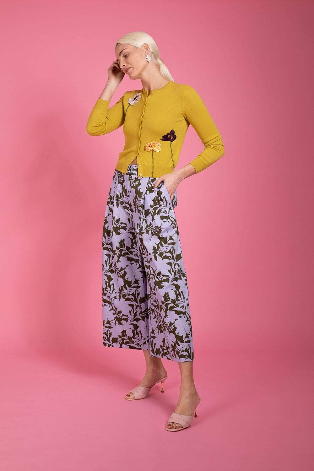 ADAM LIPPES-Pleat Front Culotte Floral Pant-