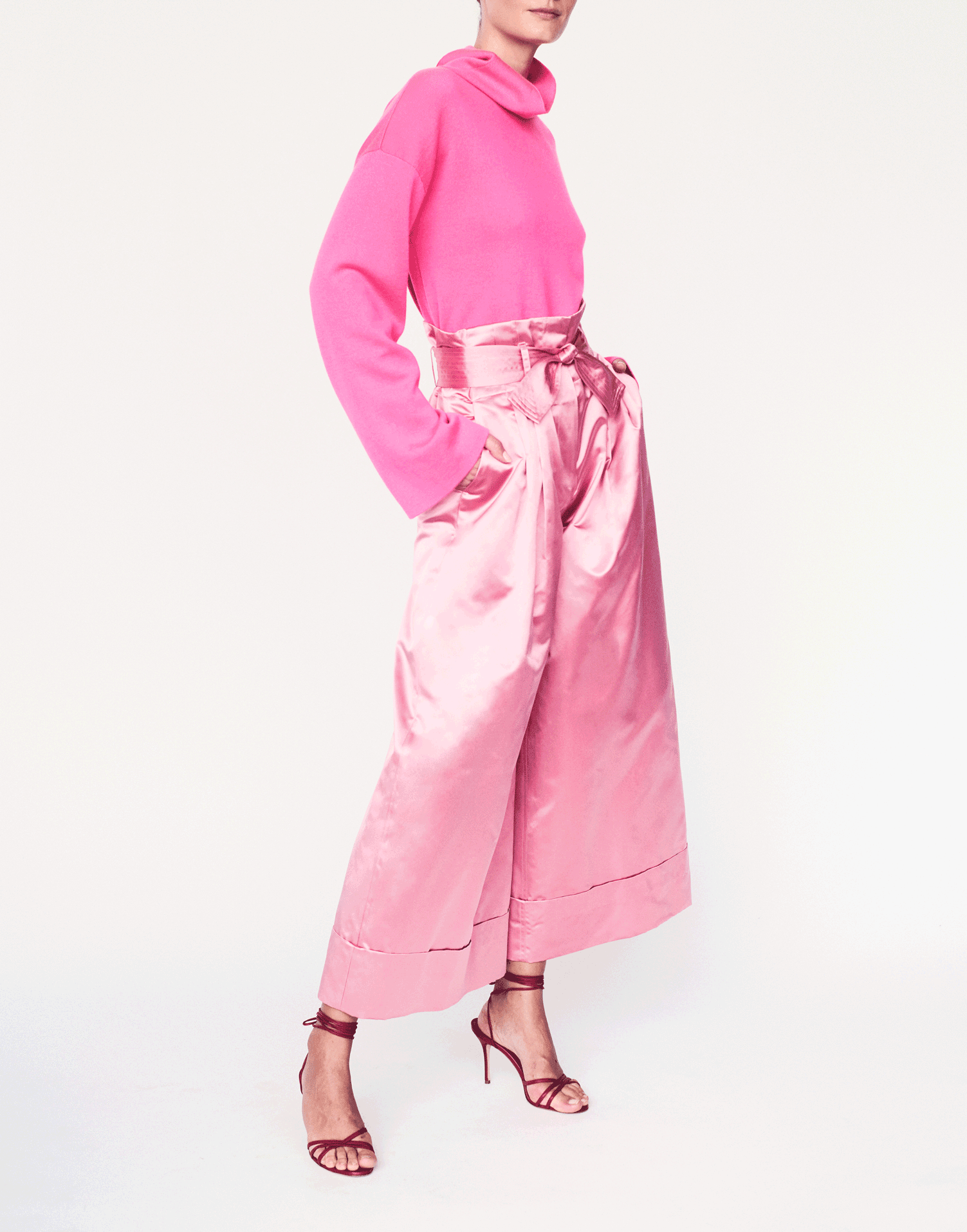 ADAM LIPPES-Duchess Tie Waist Wide Leg Culotte-ROSE