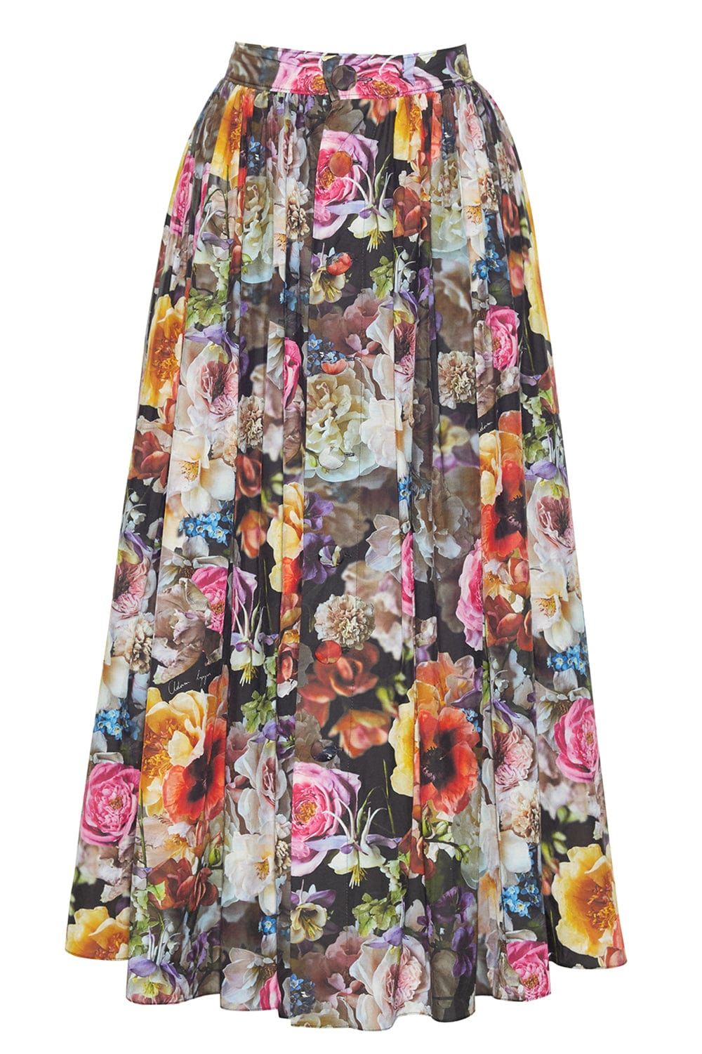 ADAM LIPPES-Button Down A Line Skirt - Black Floral-