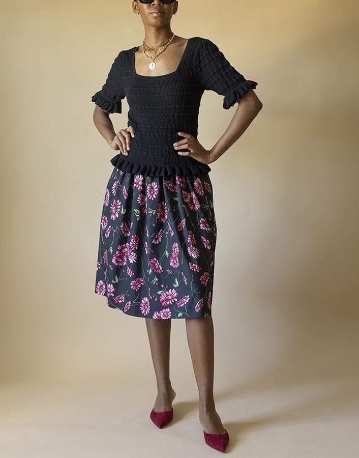 ADAM LIPPES-Floral Print Midi Skirt-