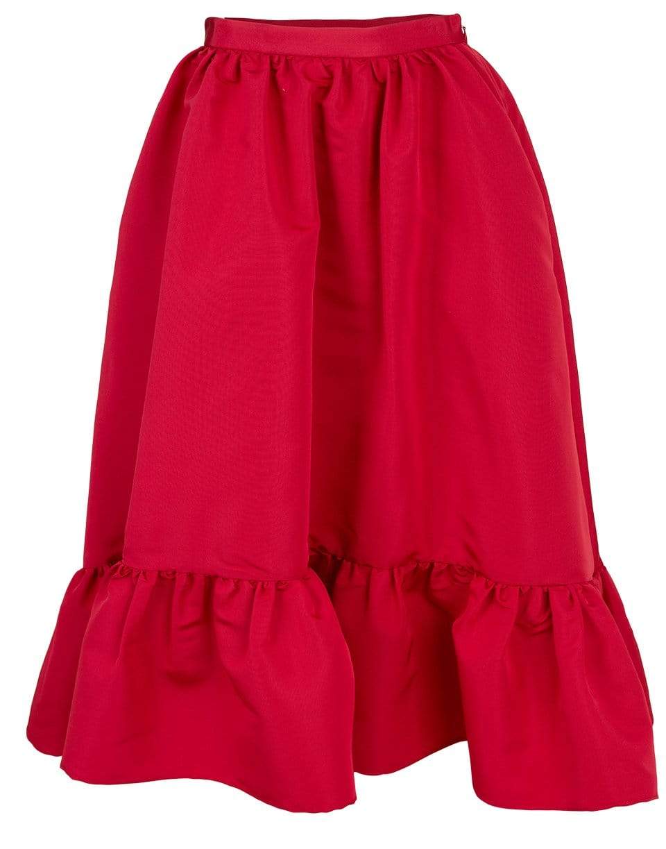ADAM LIPPES-Silk Faille Ruffle Hem Skirt-RED