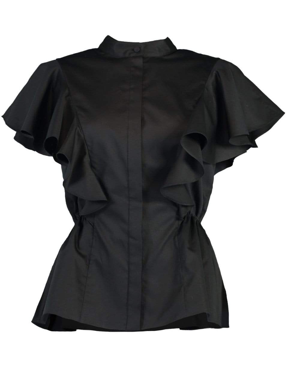 ADAM LIPPES-Short Sleeve Poplin Ruffle Shell-