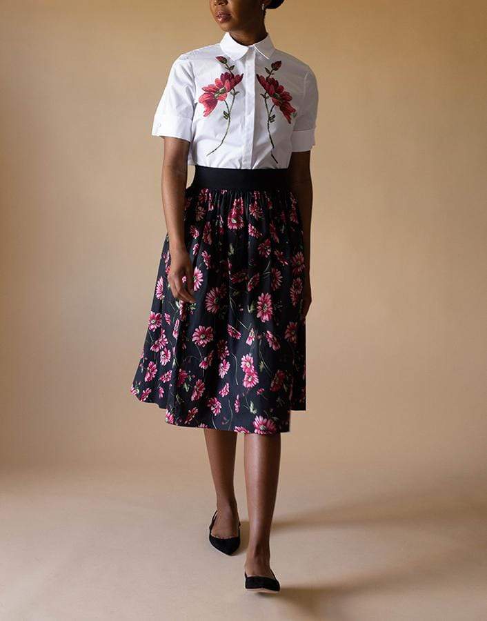 ADAM LIPPES-Short Sleeve Trapeze Floral Print Shirt-