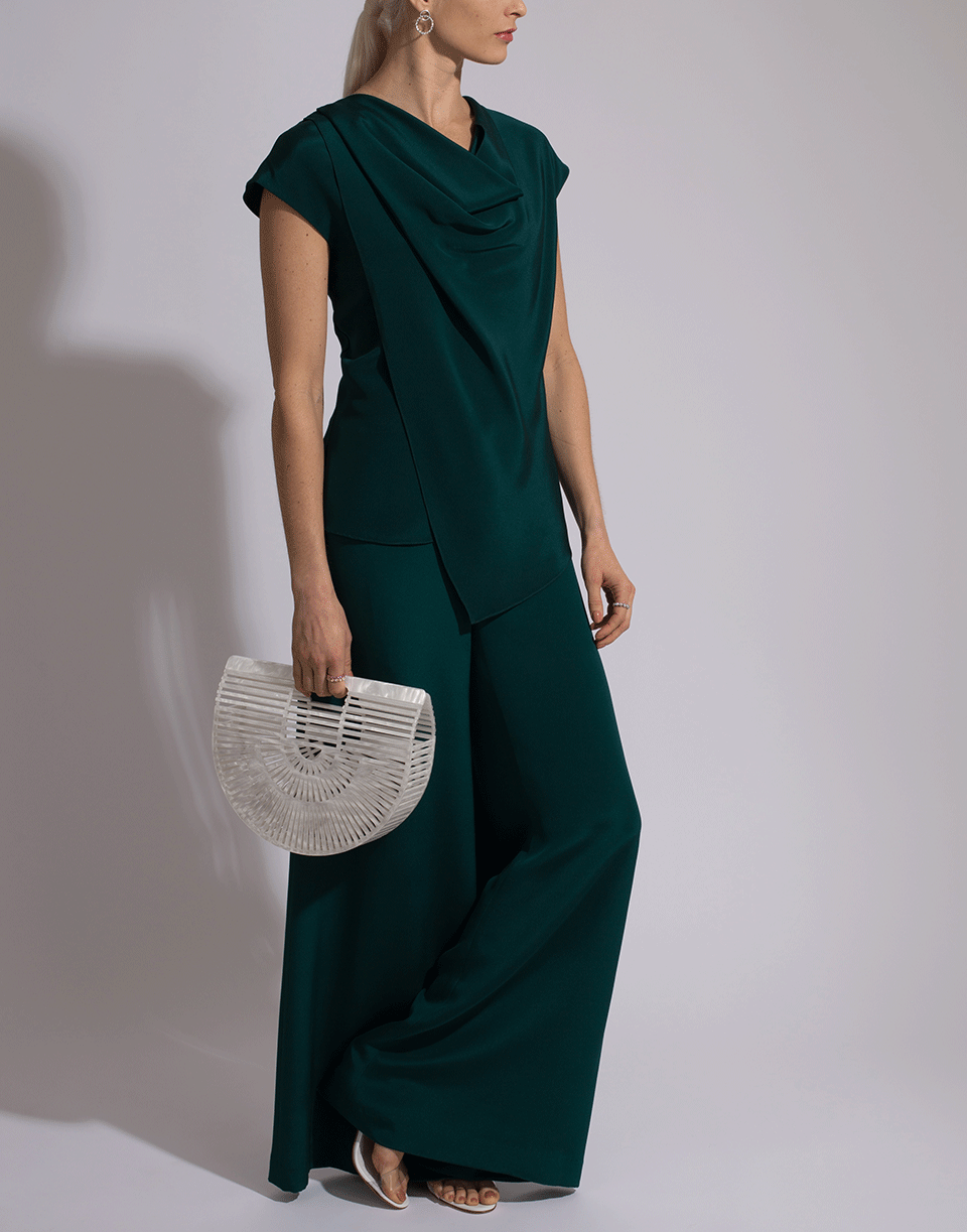 ADAM LIPPES-Emerald Silk Crepe Cowl Neck Top-