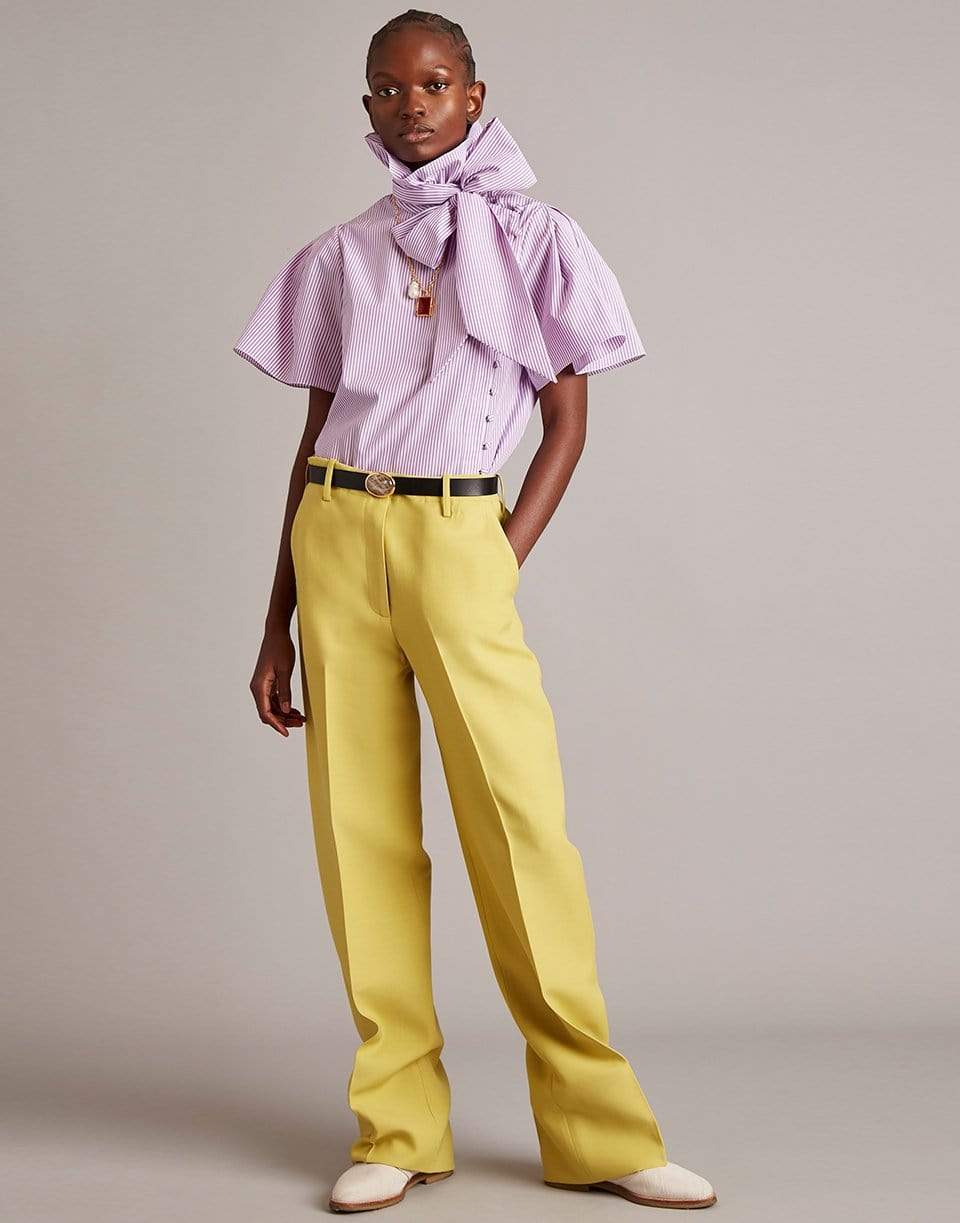 ADAM LIPPES-Short Sleeve Bow Neck Stripe Blouse-